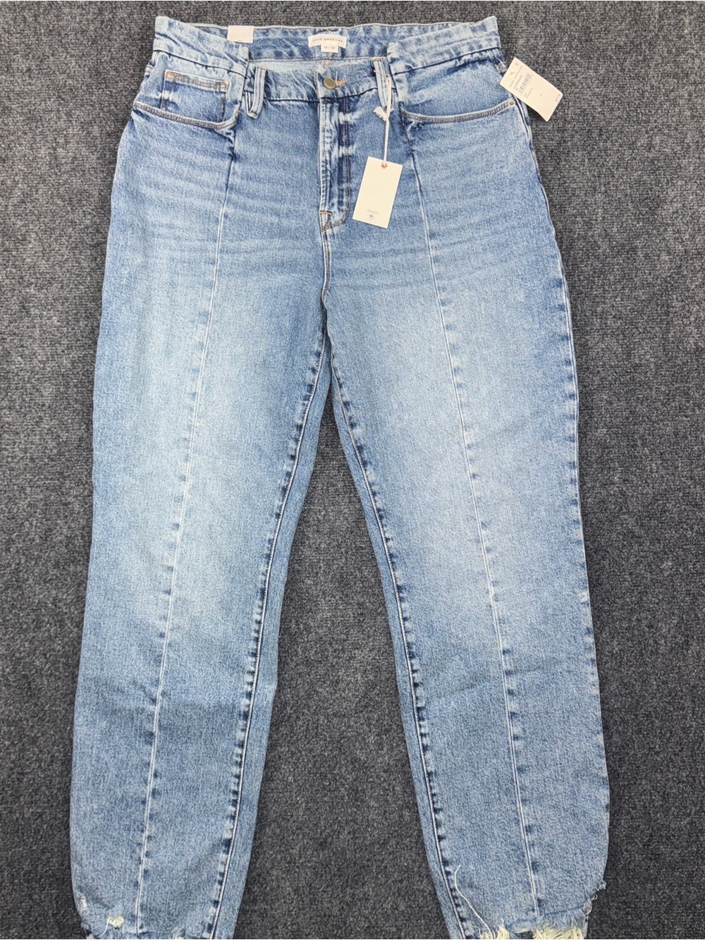 Good American Women’s 14/32 Good 90s Relaxed Jeans Light Blue Denim Frayed Hem